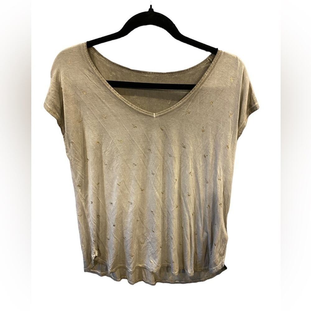 Spense Golden Palm Tree V-Neck Blouse Size Large